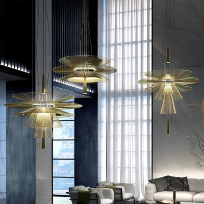 Lustre Design à Led avec Anneaux en Métal Noir ou Doré Luxury - Lumiine