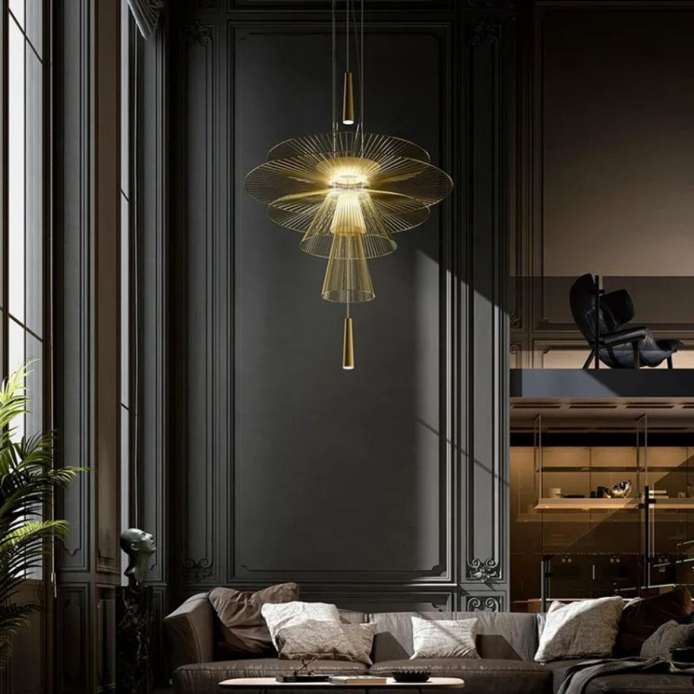 Lustre Design à Led avec Anneaux en Métal Noir ou Doré Luxury - Lumiine
