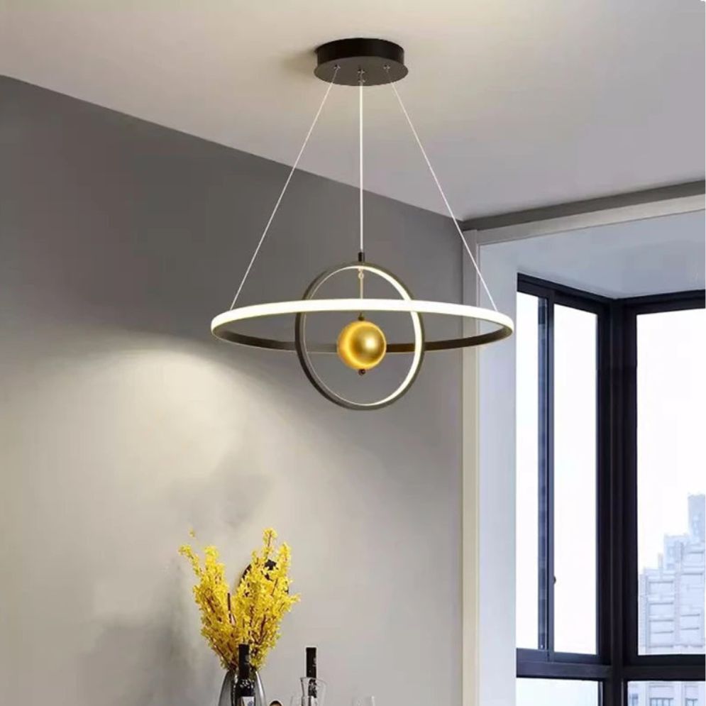 Lustre Design Led Circulaire en Métal Noir Romane - Lumiine