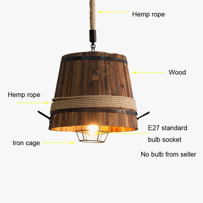 Lustre en Bois de Tonneau Rétro et Corde en Chanvre