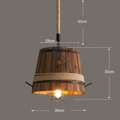 Lustre en Bois de Tonneau Rétro et Corde en Chanvre - Lumiine
