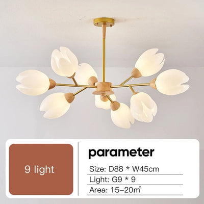 Lustre en Bois Moderne Led en Forme de Fleur - Lumiine