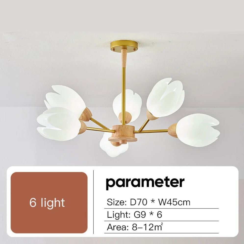 Lustre en Bois Moderne Led en Forme de Fleur - Lumiine