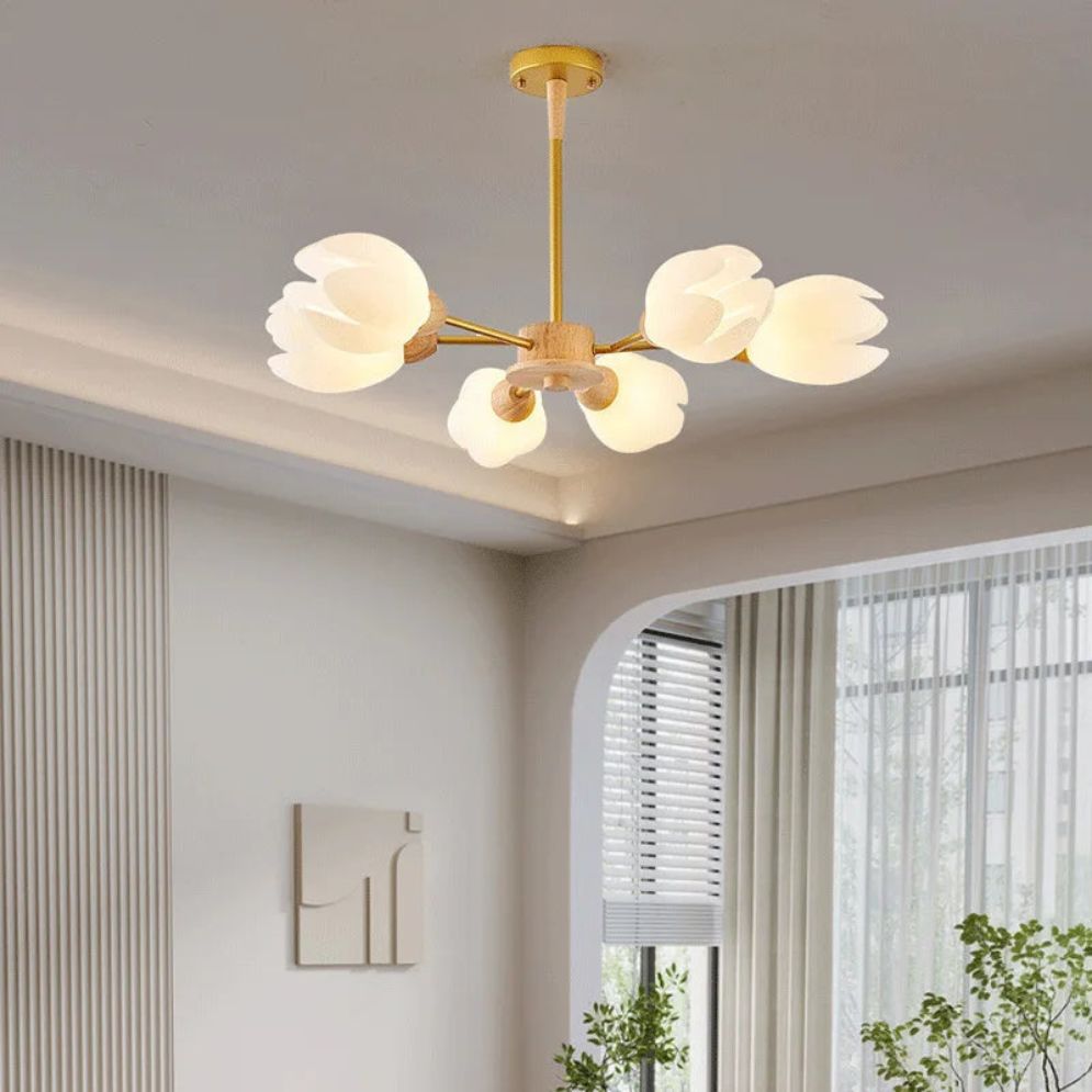 Lustre en Bois Moderne Led en Forme de Fleur - Lumiine