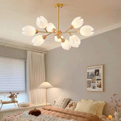 Lustre en Bois Moderne Led en Forme de Fleur - Lumiine
