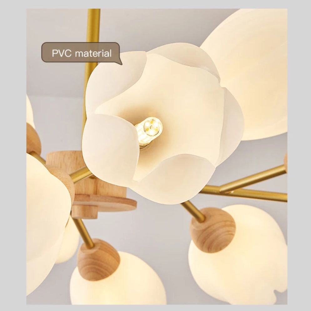 Lustre en Bois Moderne Led en Forme de Fleur - Lumiine