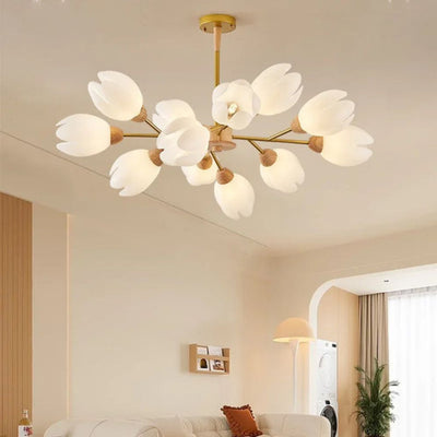 Lustre en Bois Moderne Led en Forme de Fleur - Lumiine