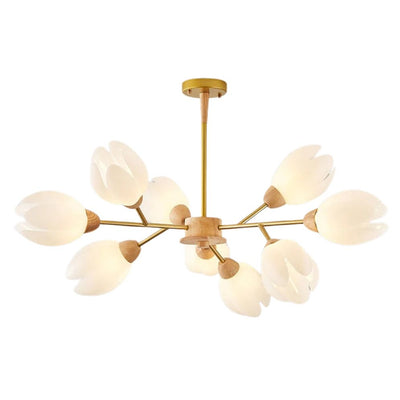 Lustre en Bois Moderne Led en Forme de Fleur - Lumiine