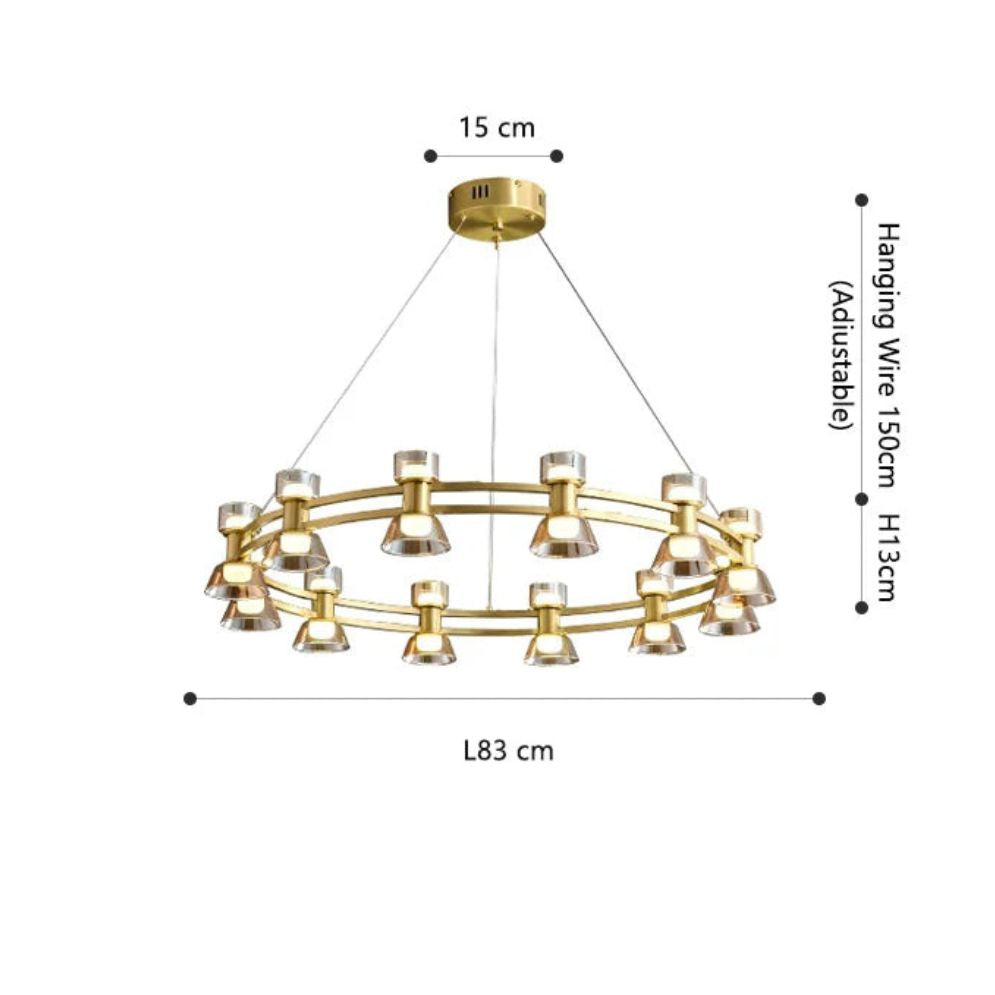 Lustre Led Art Déco en Cuivre avec Fil Réglable - Lumiine