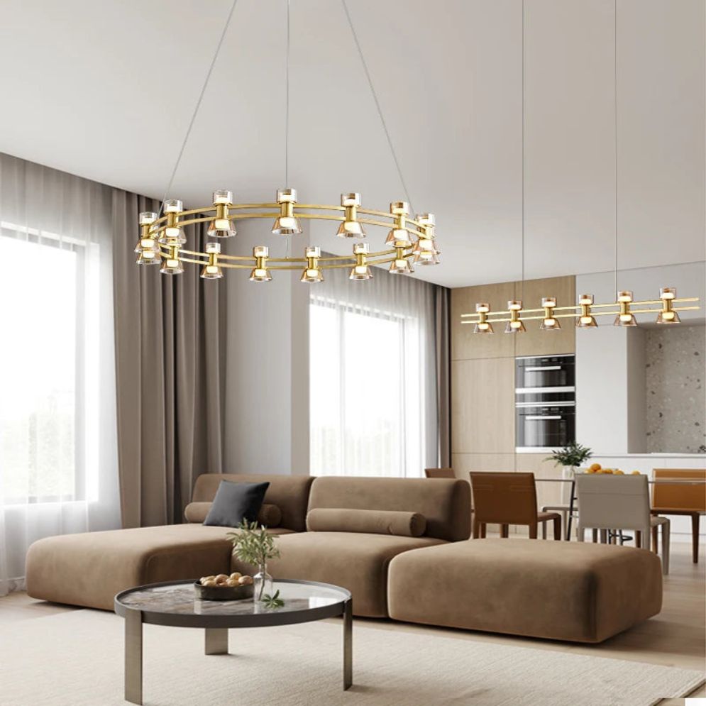 Lustre Led Art Déco en Cuivre avec Fil Réglable - Lumiine