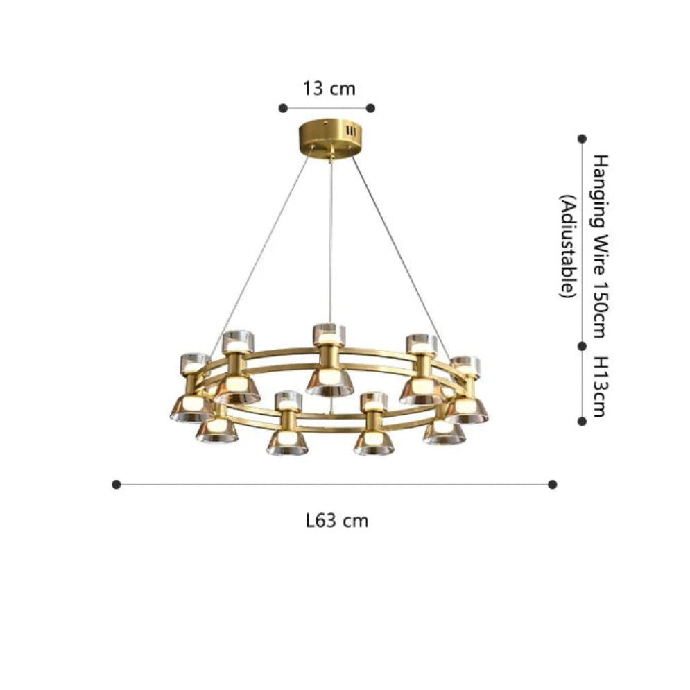 Lustre Led Art Déco en Cuivre avec Fil Réglable - Lumiine