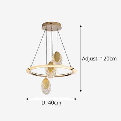 Lustre Led Cristal Cair Rond Fil Métallique Doré Réglable - Lumiine
