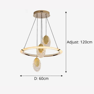 Lustre Led Cristal Cair Rond Fil Métallique Doré Réglable - Lumiine
