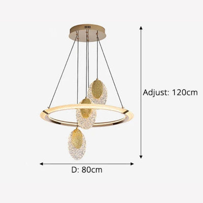 Lustre Led Cristal Cair Rond Fil Métallique Doré Réglable - Lumiine
