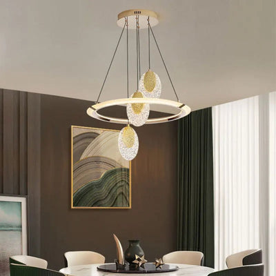 Lustre Led Cristal Cair Rond Fil Métallique Doré Réglable - Lumiine

