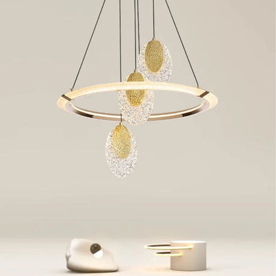 Lustre Led Cristal Cair Rond Fil Métallique Doré Réglable - Lumiine
