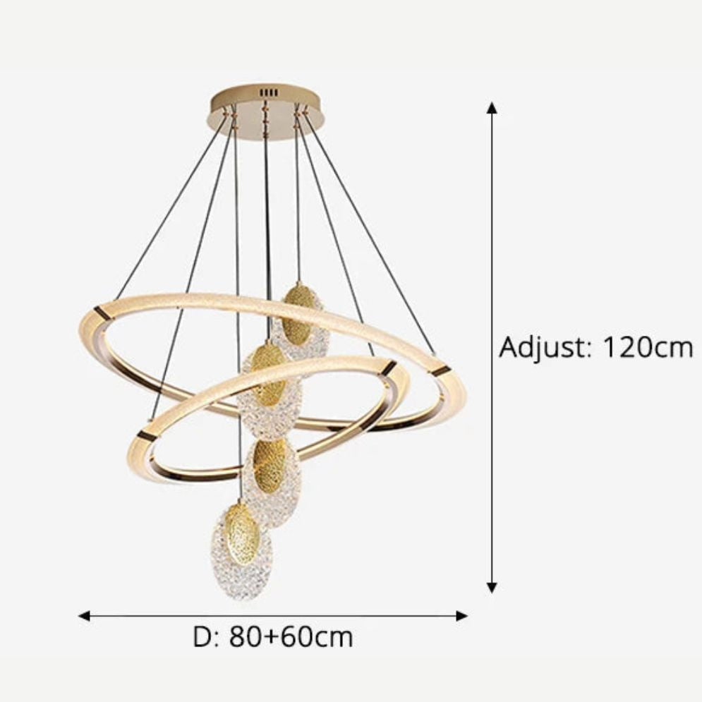 Lustre Led Cristal Cair Rond Fil Métallique Doré Réglable - Lumiine
