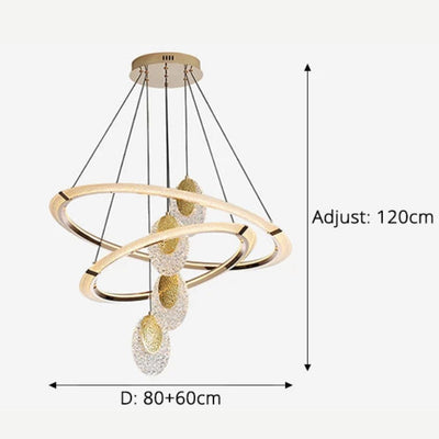 Lustre Led Cristal Cair Rond Fil Métallique Doré Réglable - Lumiine
