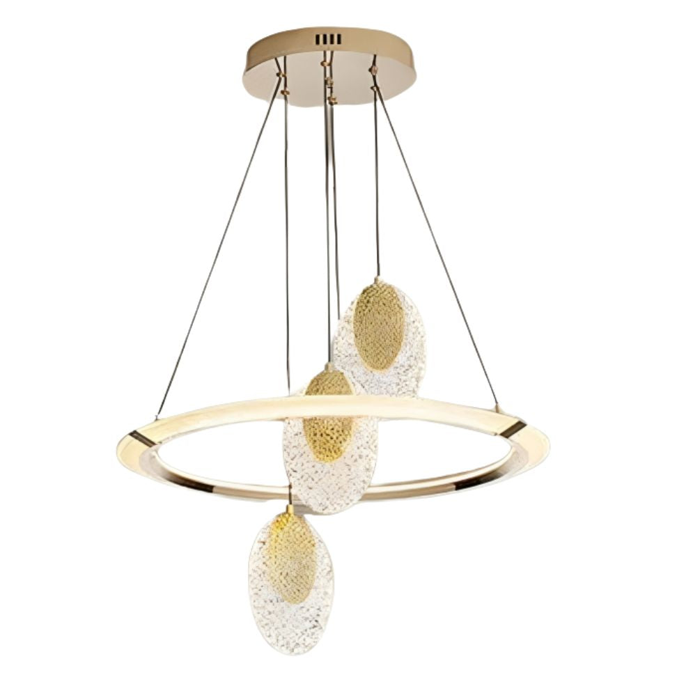 Lustre Led Cristal Cair Rond Fil Métallique Doré Réglable - Lumiine

