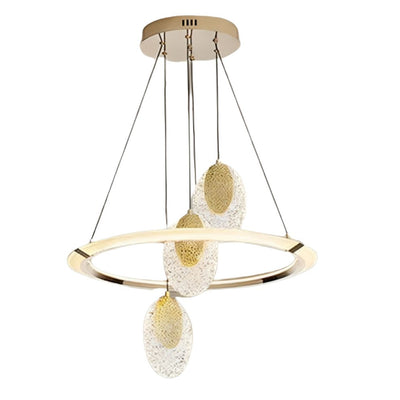 Lustre Led Cristal Cair Rond Fil Métallique Doré Réglable - Lumiine


