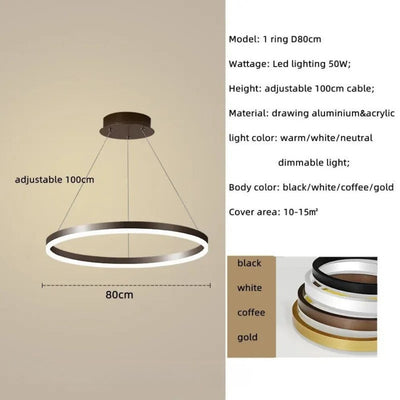 Lustre Led Moderne Semi-Noir Blanc Or Intérieur Salon Manger Chambre
