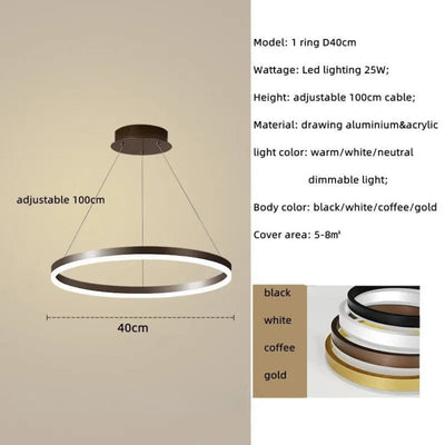 Lustre Led Moderne Semi-Noir Blanc Or Intérieur Salon Manger Chambre