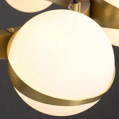 Lustre LED Rond à Anneau Doré et boules Blanches - Lumiine