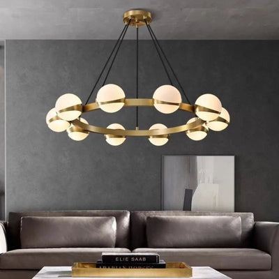 Lustre LED Rond à Anneau Doré et boules Blanches - Lumiine