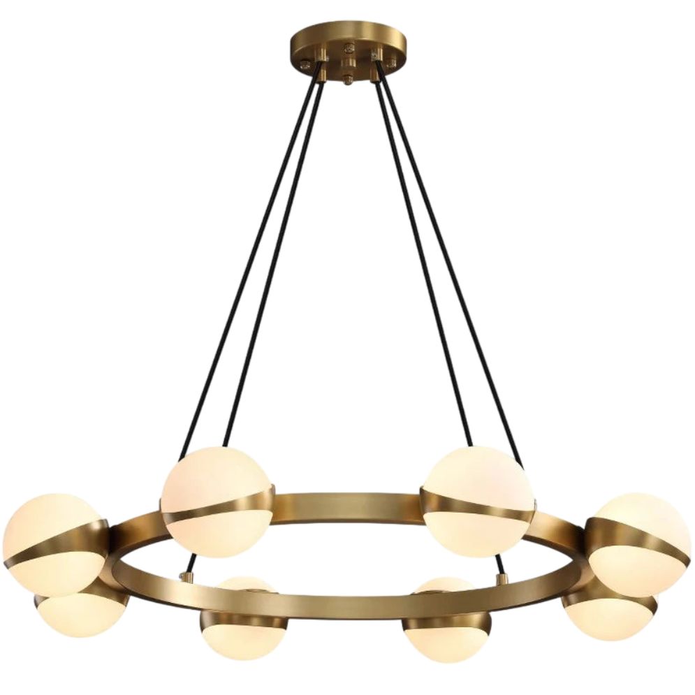 Lustre LED Rond à Anneau Doré et boules Blanches - Lumiine