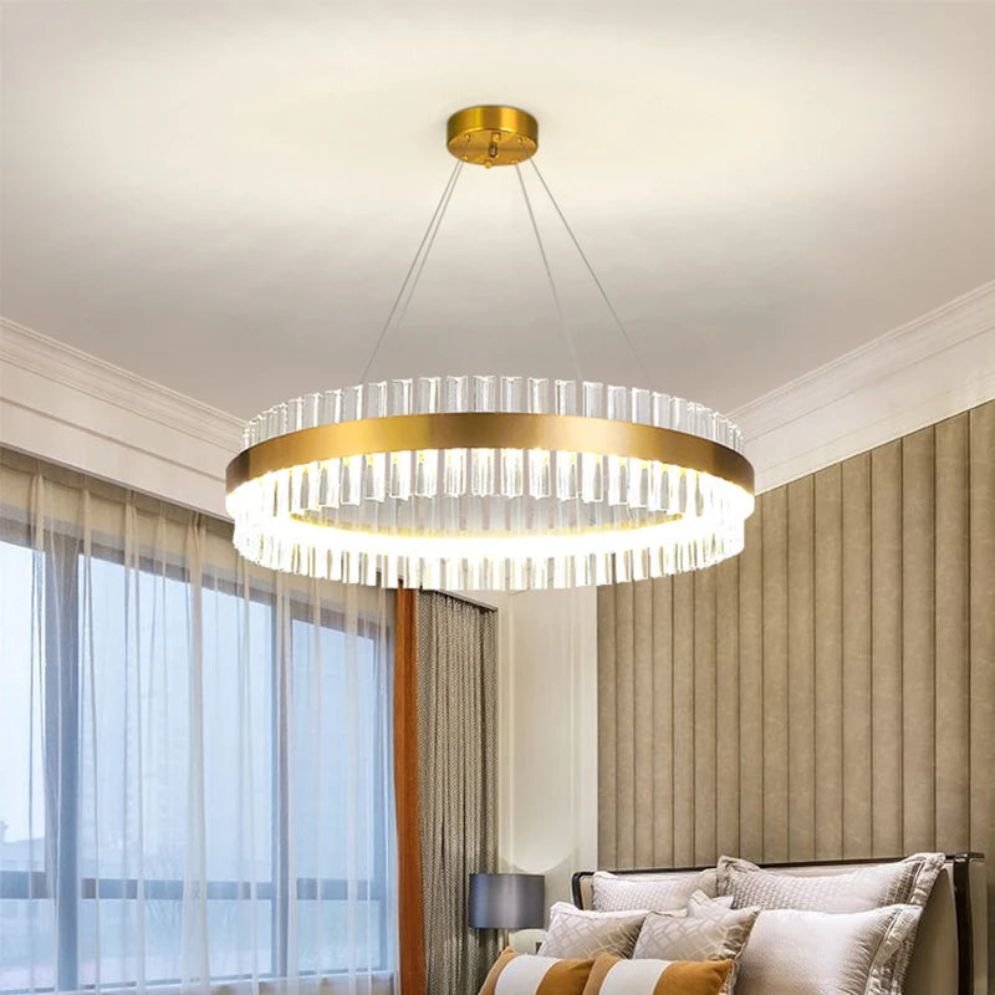 Lustre Nordique en Cristal Moderne avec Rond Doré - Lumiine