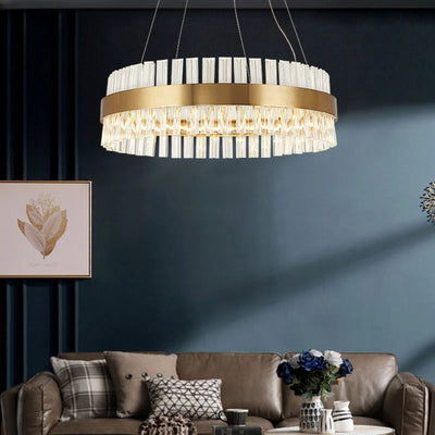 Lustre Nordique en Cristal Moderne avec Rond Doré - Lumiine