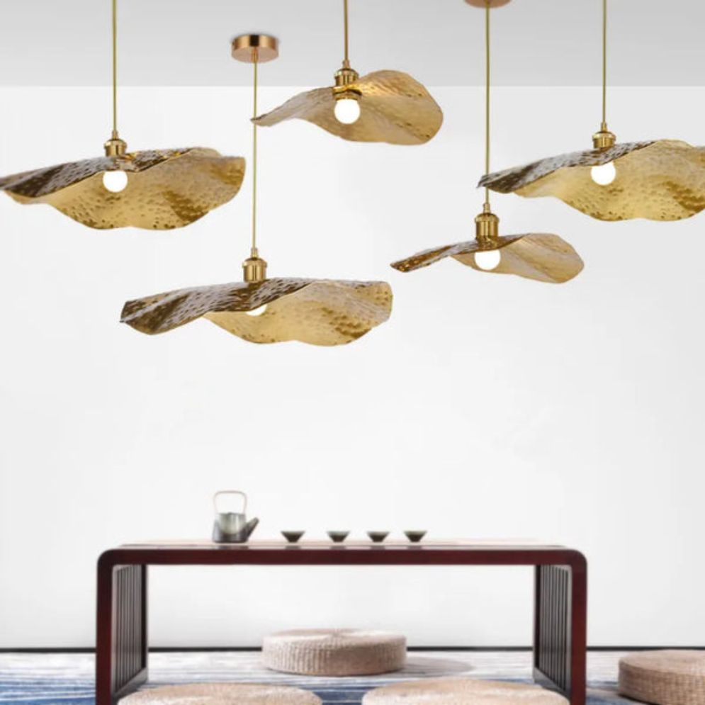 Lustre Nordique en Cuivre Forme de Feuille de Lotus Suspendu