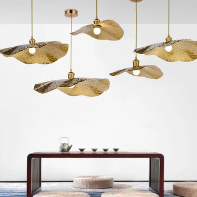 Lustre Nordique en Cuivre Forme de Feuille de Lotus Suspendu
