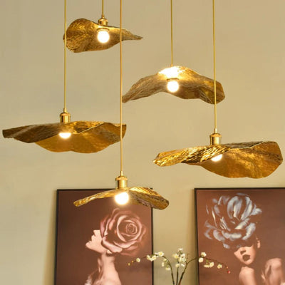 Lustre Nordique en Cuivre Forme de Feuille de Lotus Suspendu