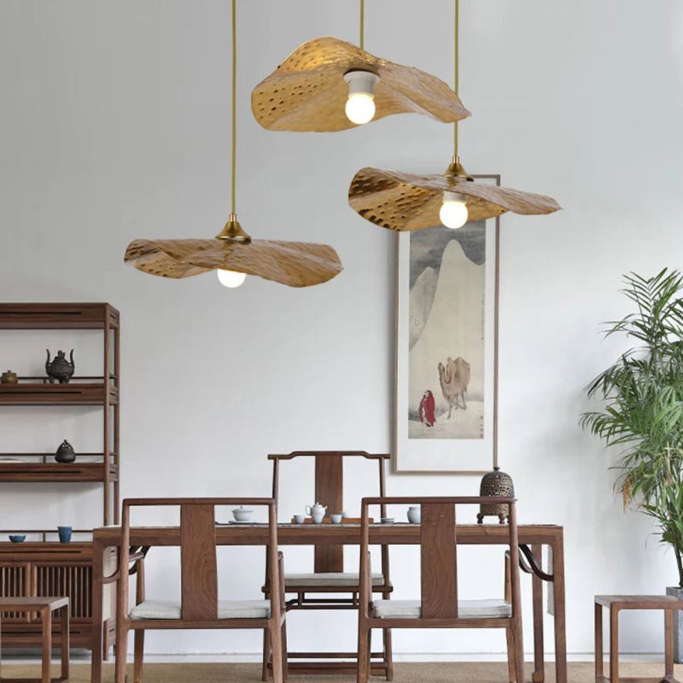 Lustre Nordique en Cuivre Forme de Feuille de Lotus Suspendu - Lumiine