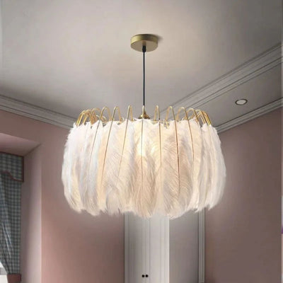 Lustre Nordique en Plumes D’autruche Naturelles Suspendu - Lumiine