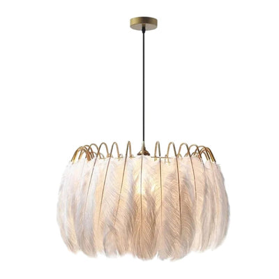 Lustre Nordique en Plumes D’autruche Naturelles Suspendu - Lumiine