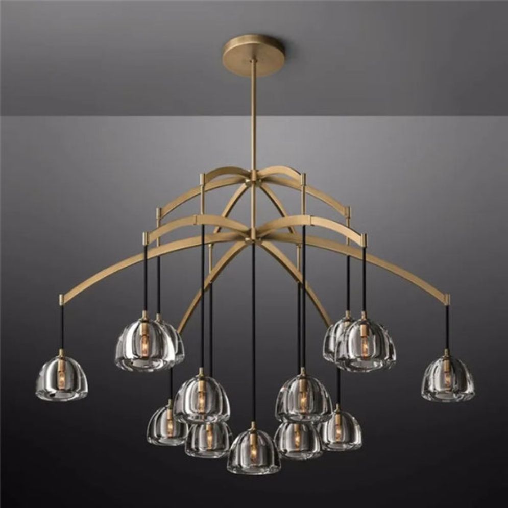 Lustre Post Moderne Rond de Lumière Cristal Acier Inoxydable - Lumiine