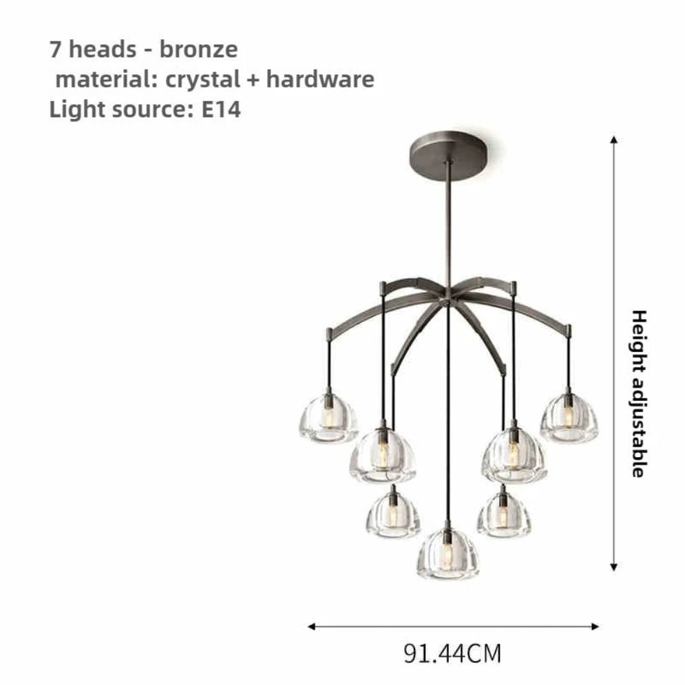 Lustre Post Moderne Rond de Lumière Cristal Acier Inoxydable - Lumiine