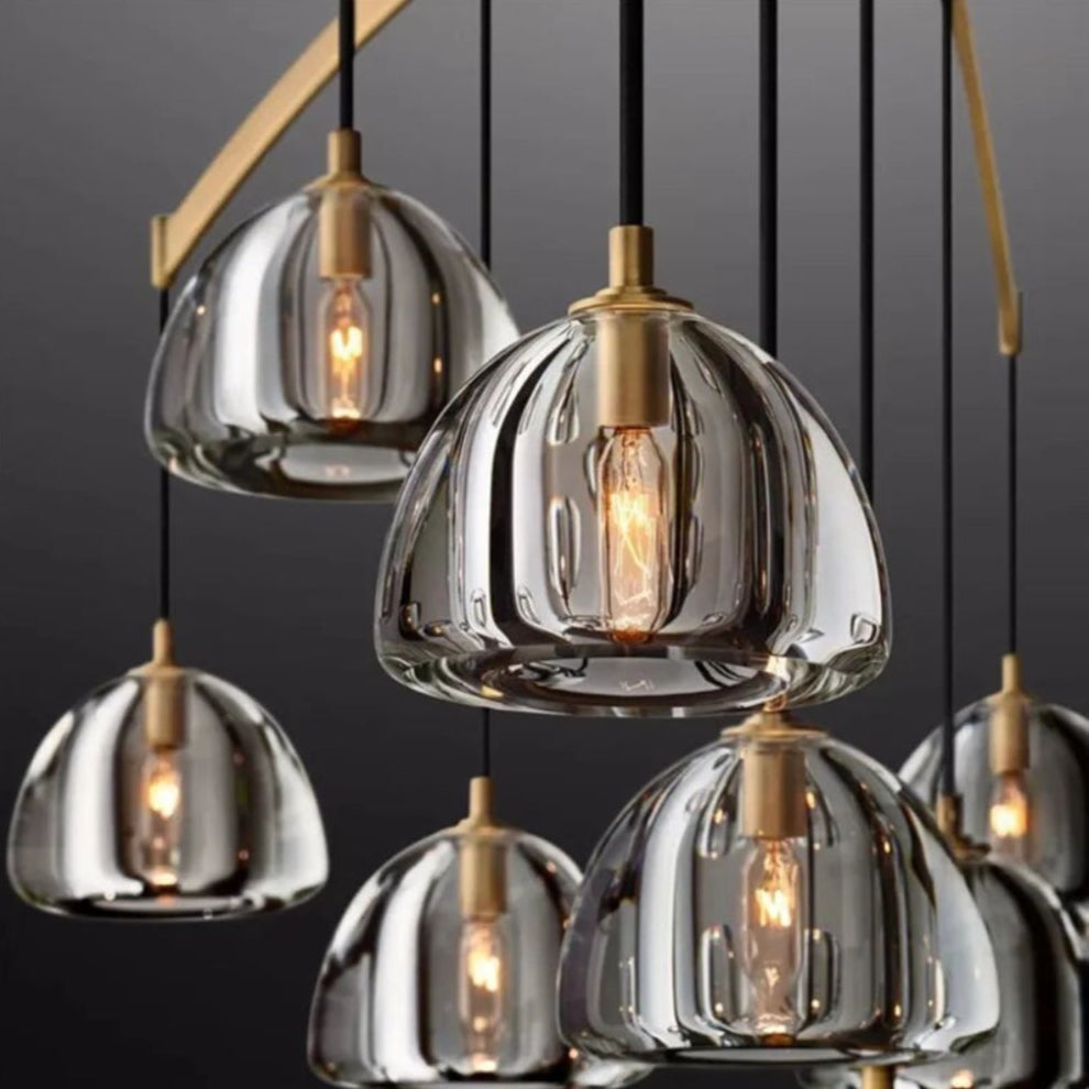 Lustre Post Moderne Rond de Lumière Cristal Acier Inoxydable - Lumiine