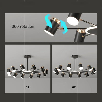 Lustre Rétro à Led en Métal Noir Spots Cylindres Loft - Lumiine