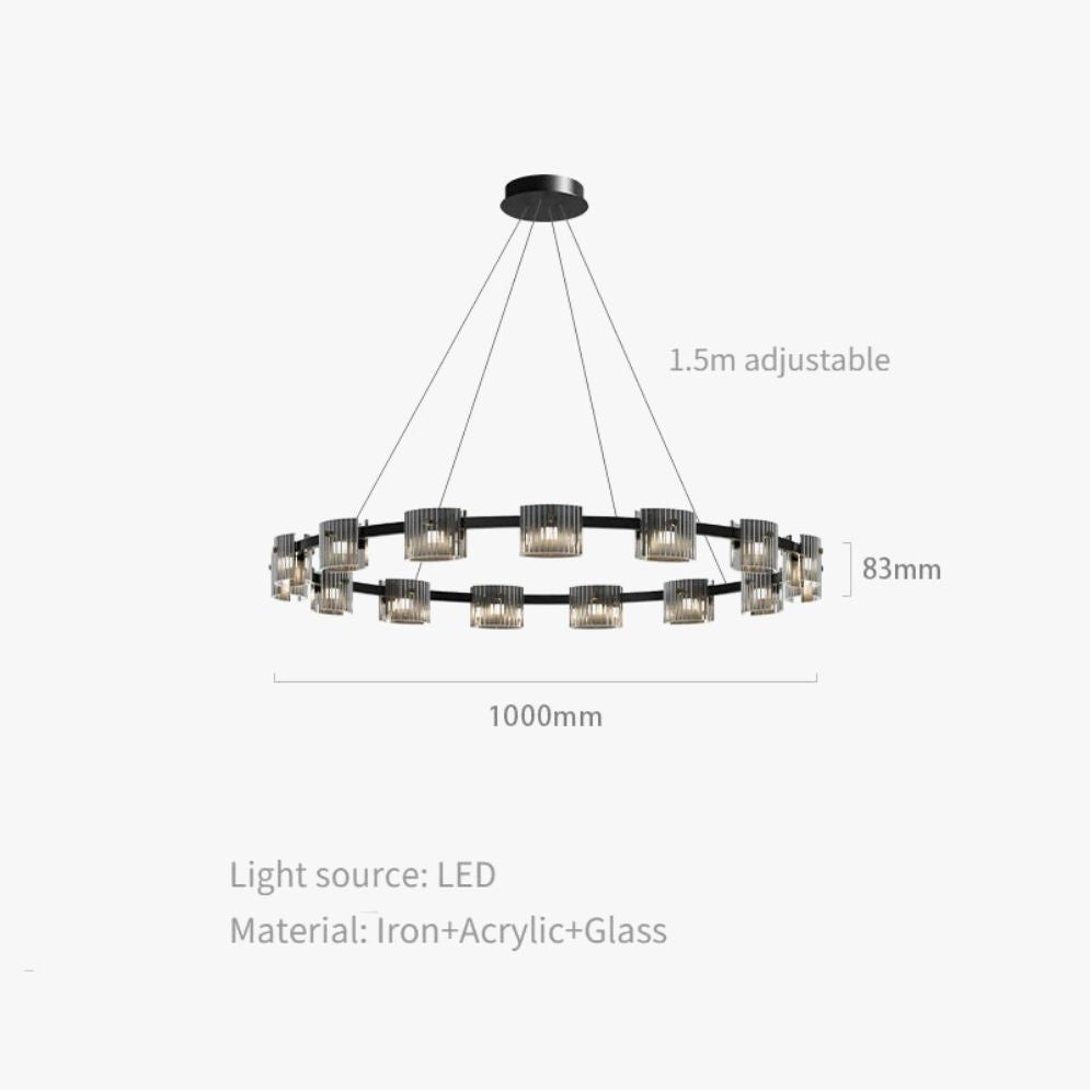 Lustre Rond à Spots en Verre Fumé Strié Moderne - Lumiine