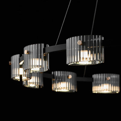 Lustre Rond à Spots en Verre Fumé Strié Moderne - Lumiine
