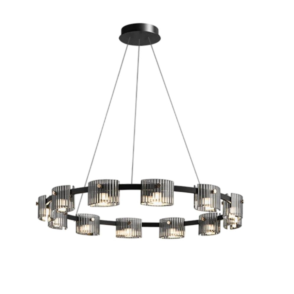 Lustre Rond à Spots en Verre Fumé Strié Moderne - Lumiine