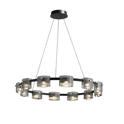 Lustre Rond à Spots en Verre Fumé Strié Moderne - Lumiine