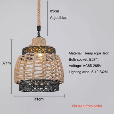 Lustre Vintage en Corde de Chanvre Réglable pour Restaurant - Lumiine