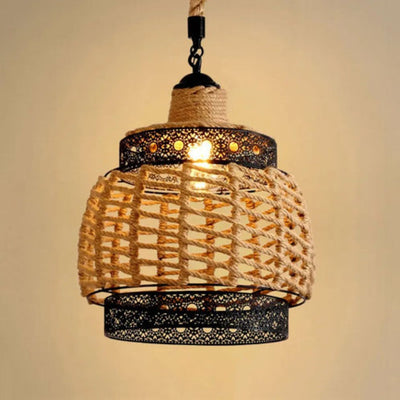 Lustre Vintage en Corde de Chanvre Réglable pour Restaurant - Lumiine
