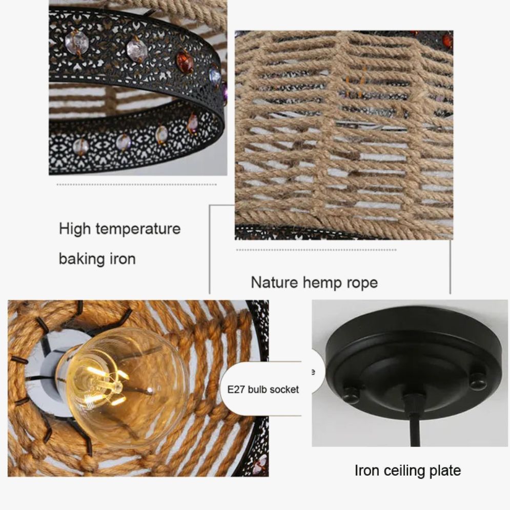 Lustre Vintage en Corde de Chanvre Réglable pour Restaurant - Lumiine