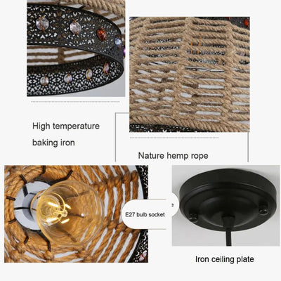 Lustre Vintage en Corde de Chanvre Réglable pour Restaurant - Lumiine