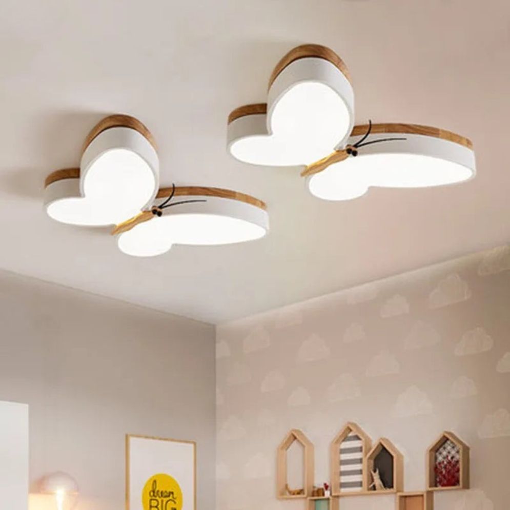 Moderne Bois Papillon Plafonnier Led Chambre Garçons Filles - Lumiine